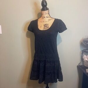 Adore Boho Goth Elegant Festival‎ Ruffled Romantic Laced Mini Dress Black Medium